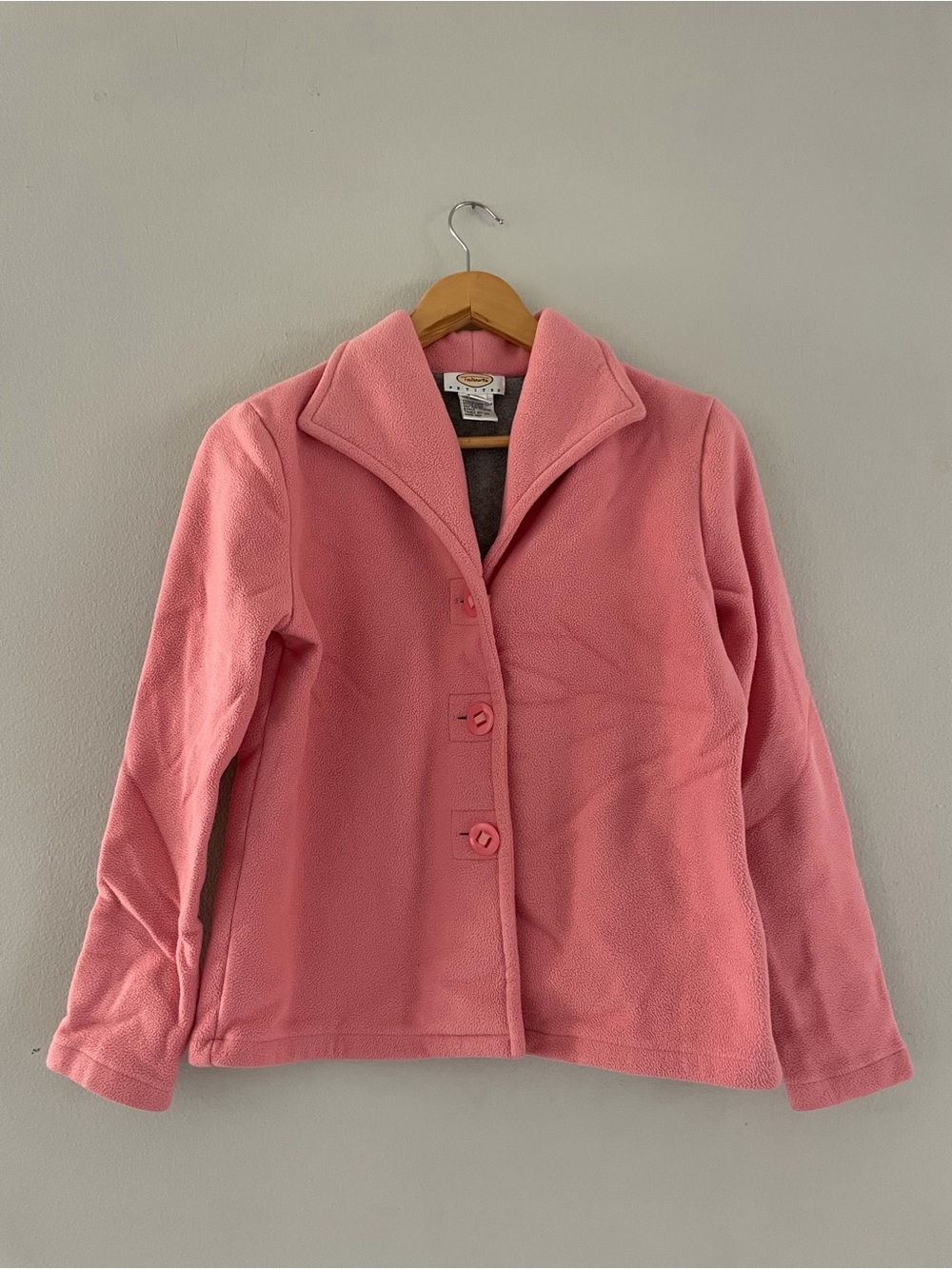Talbots Pink Button-Front Teddy Fleece Jacket